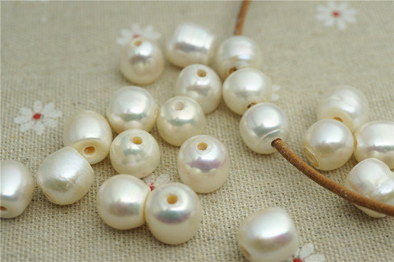 MoniPearl Top drilled 10PCS potato round pearl large hole freshwater pearls 10 12mm big potato pearl beads loose freshwater pearl Potato Pearl Large