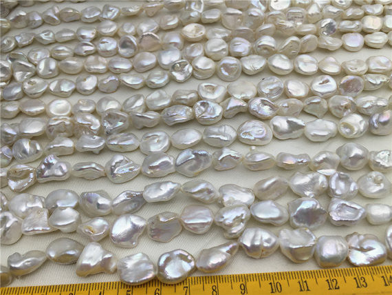 MoniPearl Baroque Pearl,11-13mm white Freshwater Keshi Pearls,large ho