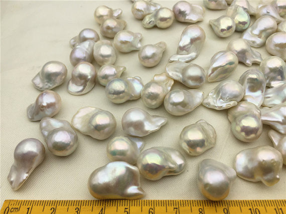 MoniPearl 10.5-11.5mmx13-15mm,long white baroque pearls,one full stran