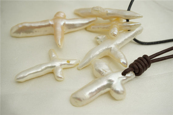 MoniPearl Special Pearl,1 piece,20-30mmx35-45mm cross pearl,Freshwater Pearl Loose Pearl Bead White Big Cross Pearl Loose Bead,Select hole size,Select hole type