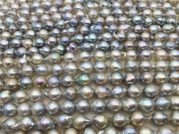 MoniPearl Tahitian Pearls,half strand,20% OFF,6.5-7mm,natural grey color akoya pearl,akoya flameball pearl,near round akoya pearl,made in japan,cultured pearl beads,Salt sea