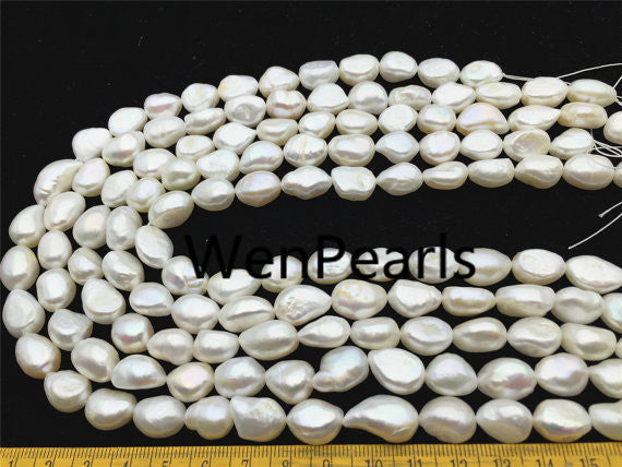 MoniPearl 10.5-11.5mmx13-15mm,long white baroque pearls,one full stran
