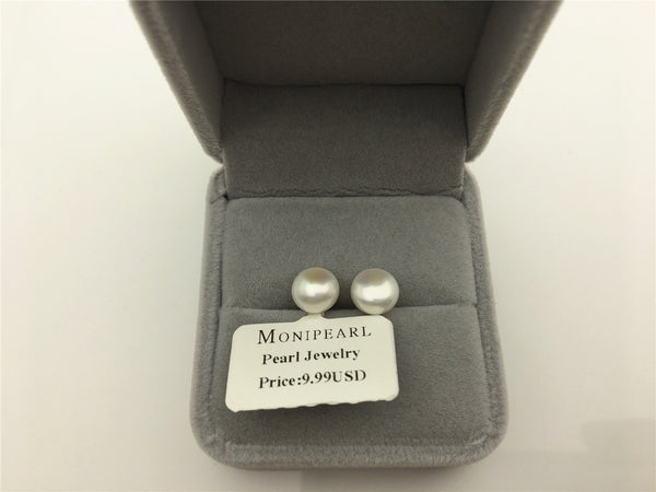 MoniPearl 1 pair pearls,8-8.5mm sterling sliver pearl stud earrings