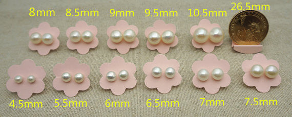 MoniPearl 1 pair pearls,8.5-9mm,pearl material,ivory white pink ,button pearl,freshwater cultured pearl