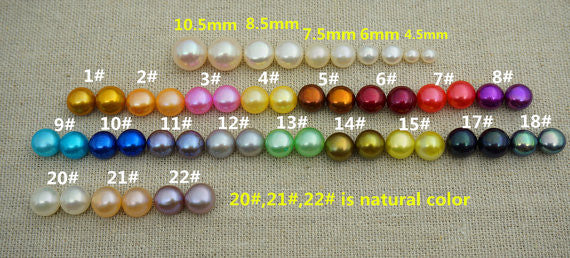 MoniPearl SELECT COLOR,7-8mm 1 pair loose button pearl,pearl stud earring material,ivory white pink ,handmade pearl jewelry,freshwater cultured pearls