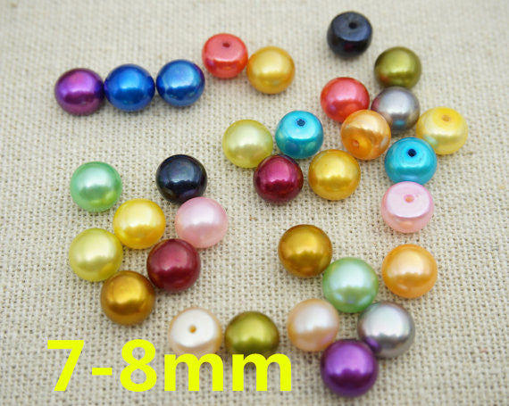 MoniPearl SELECT COLOR,7-8mm 1 pair loose button pearl,pearl stud earring material,ivory white pink ,handmade pearl jewelry,freshwater cultured pearls