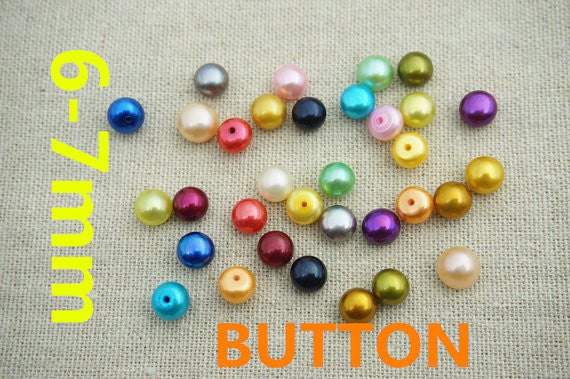 MoniPearl 6-7mm abalone button pearl, 1 pair,SELECT COLOR,matched pearl pairs,beads pearls,button earrings DIY material,half drilled pearls