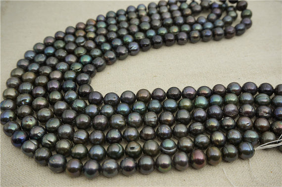 MoniPearl 9mm Black pearl,baroque pearl strand,strand-Metallic Iris black,loose pearl beads,DIY,high luster,large hole,2.0mm,1.5mm