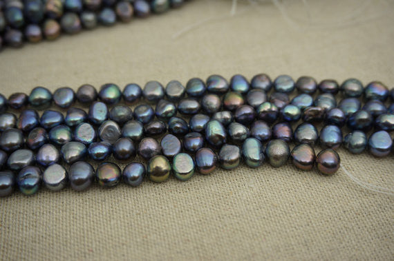 MoniPearl Baroque Pearl,baroque pearls-6-7mm-16 inch strand-Metallic Iris blue, around 52pcs,rice pearl,loose pearl beads,DIY,high luster
