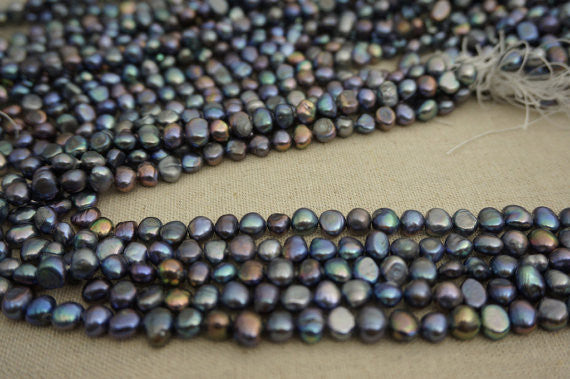 MoniPearl Baroque Pearl,baroque pearls-6-7mm-16 inch strand-Metallic Iris blue, around 52pcs,rice pearl,loose pearl beads,DIY,high luster