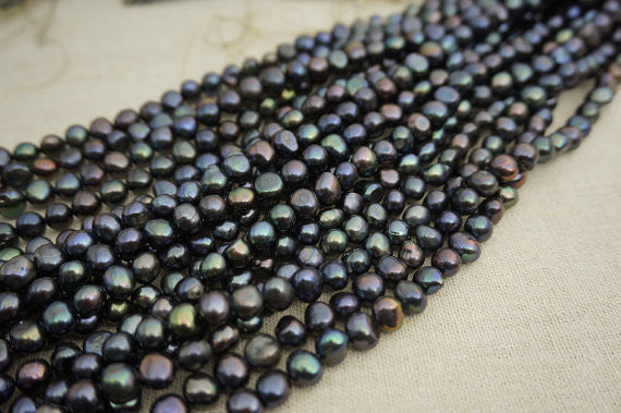 MoniPearl Baroque Pearl,small pearl,black pearl,baroque pearls-6-7mm-16 inch strand-Metallic Iris blue, around 28pcs,rice pearl,loose pearl beads,DIY,high luster