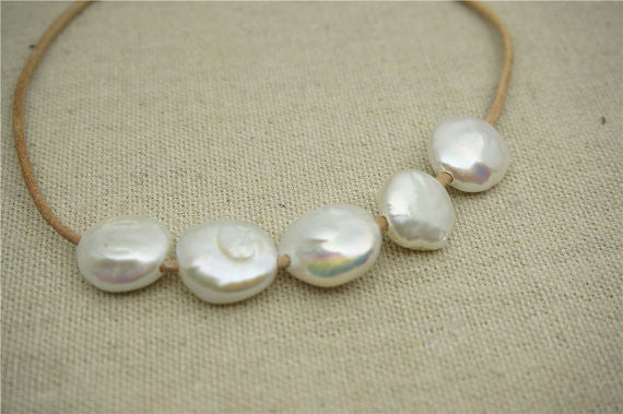 MoniPearl Baroque Pearl,5pcs coin pearl, baroque pearl ,White Coin Pearl - pearl very good,high luster, - Coin Pearl- 13-14mm-petite Pearl - Pearl Jewelry