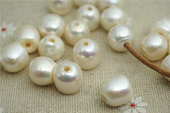 MoniPearl Top drilled,10PCS,potato round pearl, large hole freshwater pearls,10-12mm big potato pearl beads, loose freshwater pearl,Potato Pearl Large Hole