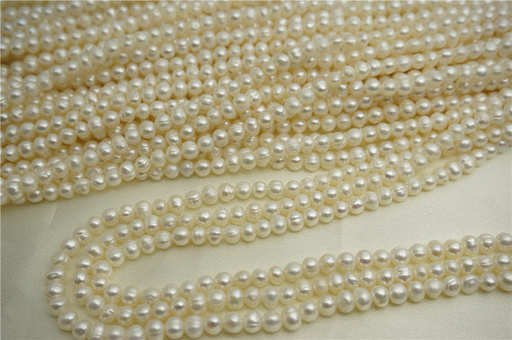 MoniPearl high quality,white potato pearls-5mm-16 inch around 80pcs rice pearl,Potato Pearl Large Hole Pearl Strand,Loose Freshwater Pearls Wholesale