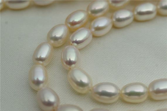 MoniPearl Rice Pearl 6mmx8mm,high quality, white rice pearls, approx 55pcs,rice pearl,Full Strand,Freshwater Pearl Rice Beads,pearl wholesale,LR6-3A-1