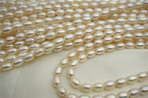 MoniPearl Rice Pearl 6mmx8mm,high quality, white rice pearls, approx 55pcs,rice pearl,Full Strand,Freshwater Pearl Rice Beads,pearl wholesale,LR6-3A-1