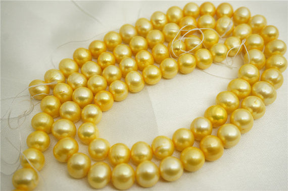 MoniPearl 9-10mm,Near Round Yellow Pearl Strand,High Luster 42pcs,Potato Pearl Large Hole Pearl Strand,Loose Freshwater Pearls CR9-3A-1