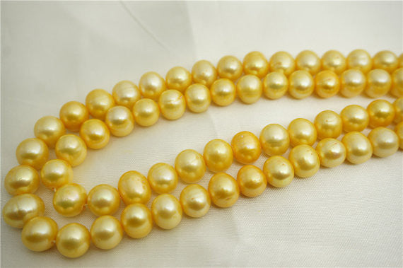 MoniPearl 9-10mm,Near Round Yellow Pearl Strand,High Luster 42pcs,Potato Pearl Large Hole Pearl Strand,Loose Freshwater Pearls CR9-3A-1