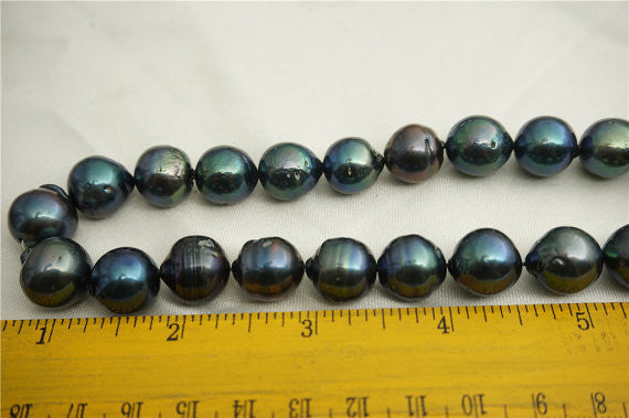 MoniPearl Round pearl necklace,Half strand loose pearl,Huge Nucleated Pearl Necklace,Green pearl,Genuine freshwater Pearl,big round pearl