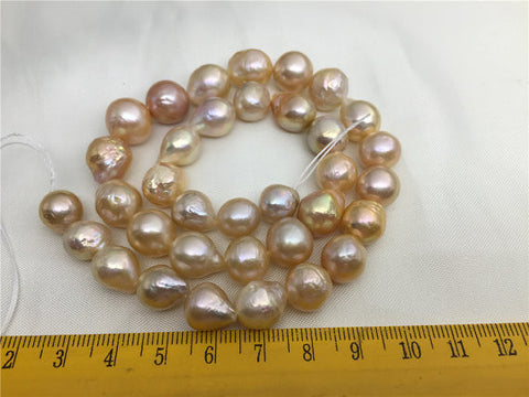 MoniPearl Baroque Pearl half strand,10-11mm,Pink golden luster Loose Pearl,beautiful, pearl necklace,Rare pearl,Kasumi like Nucleated Freshwater Pearls-Golden pinki Color,HZ-18
