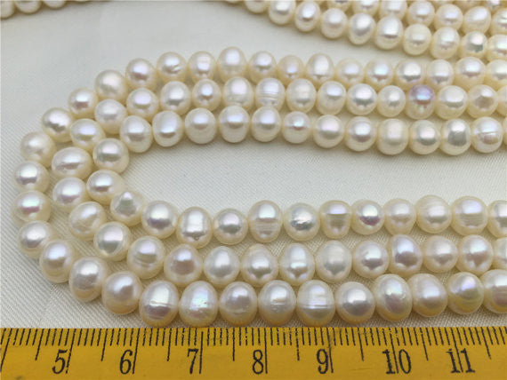MoniPearl 6-7mm White 64pcs Rice Beads Cultured Potato Pearl Large Hole Pearl Strand,Loose Freshwater Pearls CR7-2A-2