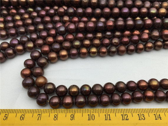 MoniPearl 8-9mm,Bronze Color,Brown Gold Pearl,High Luster 52pcs Smooth Pearl ,Potato Pearl Large Hole Pearl Strand,Loose Freshwater Pearls CR-1A-2