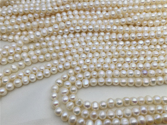 MoniPearl 6-7mm White 64pcs Rice Beads Cultured Potato Pearl Large Hole Pearl Strand,Loose Freshwater Pearls CR7-2A-2