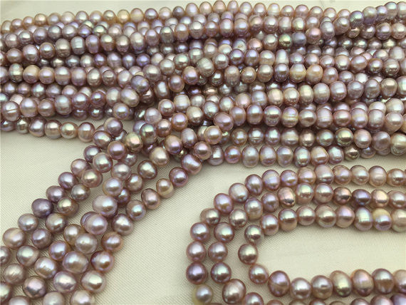 MoniPearl 6-7mmx7-8mm,Lavender Potato Pearls 60pcs,Cultured Potato Pearl Large Hole Pearl Strand,Loose Freshwater Pearls CR7-2A-2