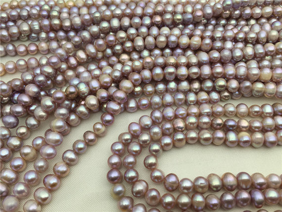 MoniPearl 6-7mmx7-8mm,Lavender Potato Pearls 60pcs,Cultured Potato Pearl Large Hole Pearl Strand,Loose Freshwater Pearls CR7-2A-2