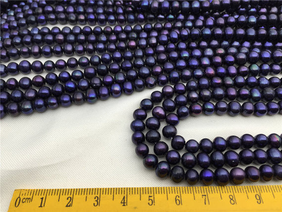 MoniPearl Deep Blue Cultured 6-7mmx7-8mm Potato Pearl Large Hole Pearl Strand,High Luster Loose Freshwater Pearls