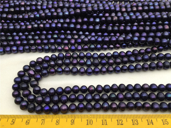MoniPearl Deep Blue Cultured 6-7mmx7-8mm Potato Pearl Large Hole Pearl Strand,High Luster Loose Freshwater Pearls