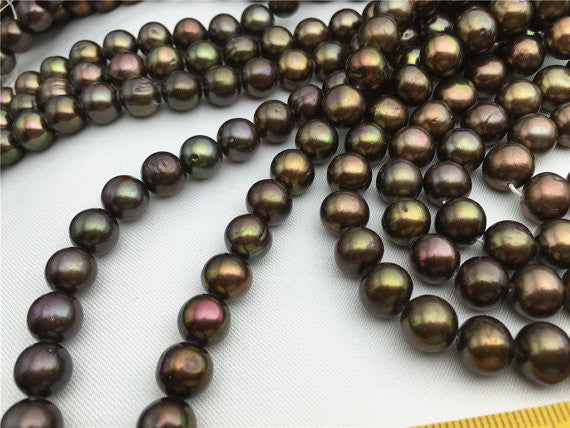 MoniPearl 8.5-9.5mm,Bronze Color,Round Brown Gold Pearl,High Luster,46pcs Smooth,Potato Pearl Large Hole Pearl Strand,Loose Freshwater Pearls RS-15