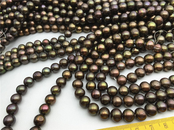 MoniPearl 8.5-9.5mm,Bronze Color,Round Brown Gold Pearl,High Luster,46pcs Smooth,Potato Pearl Large Hole Pearl Strand,Loose Freshwater Pearls RS-15