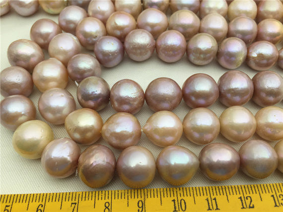 MoniPearl Baroque Pearl,20% OFF,11-14mm,Pink Lavender pearl,big pearl,half strand loose pearl,lavender and gold color,Genuine Fresh Water Pearl,HZ-15