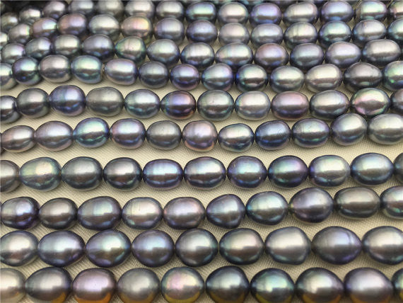 MoniPearl Rice Pearl 7-8mmx9-10mm,grey rice pearls-15 inch strand,high quality, around 39pcs,rice pearl,Full Strand,Freshwater Pearl Rice Beads,LR8-2A-3