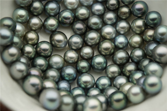 MoniPearl Tahitian Pearls,Sliver Green Color tahitian pearl ,9-12mm,large hole,2.5mm,Black Pearl,Real tahitian,Saltsea pearl,high luster,malachite green pearl,T2