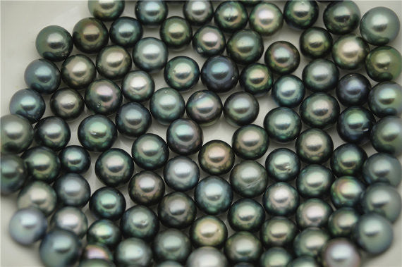 MoniPearl Tahitian Pearls,1 piece,9-10mm tahitian pearl ,round tahitian pearl,One piece,Black Pearl,Real tahitian,Saltsea pearl,high luster,big pearl,malachite green pearl,T8