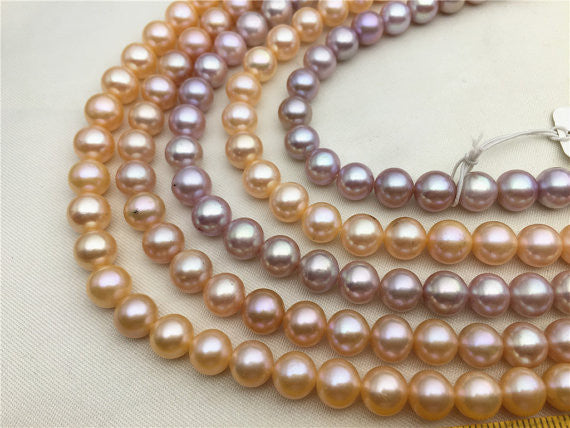 MoniPearl 7.5-8.5mm round pearl,approx 36pcs,freshwater genunine pearl,pink color,lavender color pearl,natural pearls,loose pearl bead,L18-13
