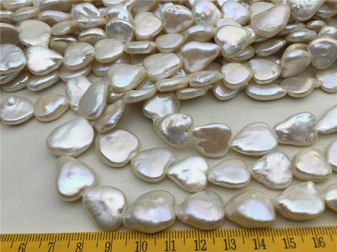 MoniPearl Baroque Pearl,15-16mmx14-17mm,FreshWater Heart Pearl,half strand,11pcs Natural, white heart pearl, wholesale,inexpensive,genunine freshwater pearl,HZ-39