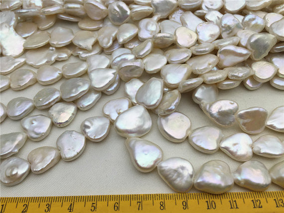 MoniPearl Baroque Pearl,15-16mmx14-17mm,FreshWater Heart Pearl,half strand,11pcs Natural, white heart pearl, wholesale,inexpensive,genunine freshwater pearl,HZ-39