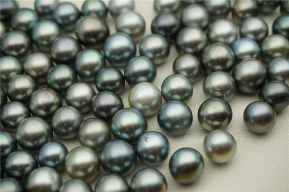 MoniPearl Tahitian Pearls,Sliver Green Color tahitian pearl ,9-12mm,large hole,2.5mm,Black Pearl,Real tahitian,Saltsea pearl,high luster,malachite green pearl,T2