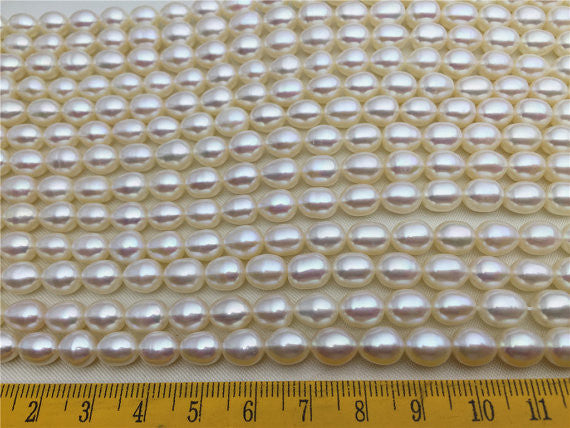 MoniPearl Rice Pearl 7-8mmx8-10mm,3A,high quality,white rice pearls-16 inch strand, around 48pcs,rice pearl,Full Strand,Freshwater Pearl Rice Beads,RS-1