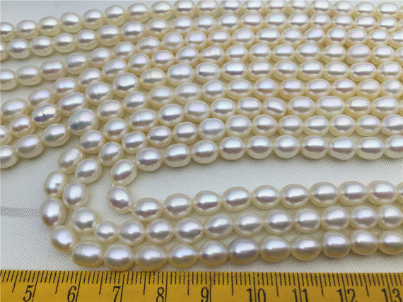 MoniPearl Rice Pearl 6-7mmx7-8mm,3A,very high quality, white rice pearls-16 inch strand, around 55pcs,rice pearl,Full Strand,Freshwater Pearl Rice Beads,LR6-3A-2
