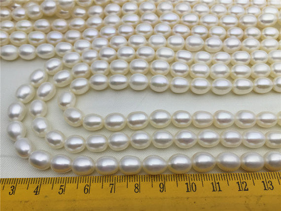 MoniPearl Rice Pearl 7.5-8.5mmx9-10mm,3A,high quality, white rice pearls-16 inch strand, around 42pcs,rice pearl,Full Strand,Freshwater Pearl Rice Beads,LR8-3A-1