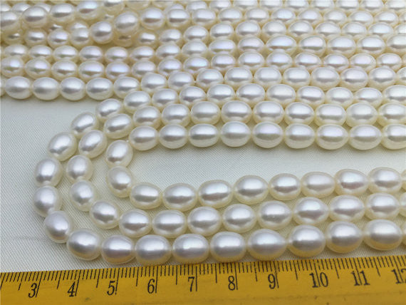 MoniPearl Rice Pearl 7.5-8.5mmx9-10mm,3A,high quality, white rice pearls-16 inch strand, around 42pcs,rice pearl,Full Strand,Freshwater Pearl Rice Beads,LR8-3A-1