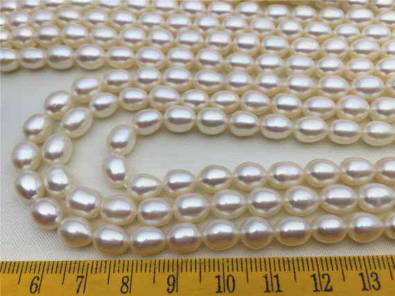 MoniPearl Rice Pearl 7-8mmx8-10mm,3A,high quality,white rice pearls-16 inch strand, around 48pcs,rice pearl,Full Strand,Freshwater Pearl Rice Beads,RS-1