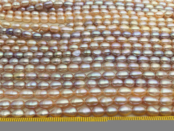 MoniPearl Rice Pearl 5-5.5mmx6-8mm,2A,high quality,lavender rice pearls-one full strand, around 62pcs,rice pearl,Full Strand,Freshwater Pearl Rice Beads,LR5-2A-1