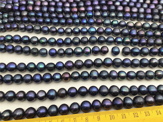 MoniPearl Cultured 10mmx10-11mm Potato Pearl Large Hole Pearl Strand,Tahitian Style Pearl,Tahitian Color,Strand-Metallic Iris ,Loose Pearl Beads,High Luster,42pcs,Labradorite Color,CR10-2A-20