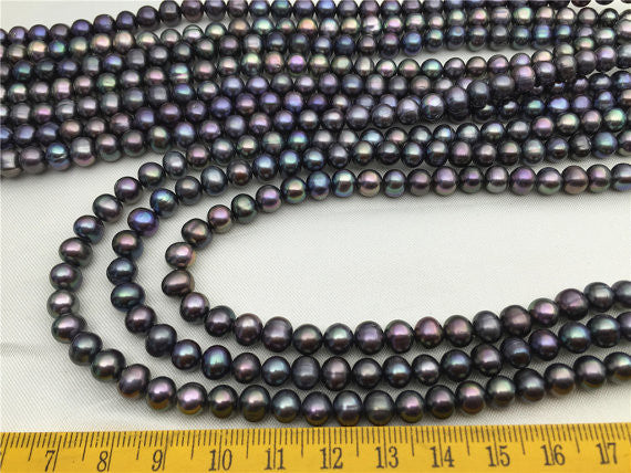MoniPearl 6-7mm Metallic Iris Gray Pearls,Potato Pearl Large Hole Pearl Strand,Loose Freshwater Pearls CR-8