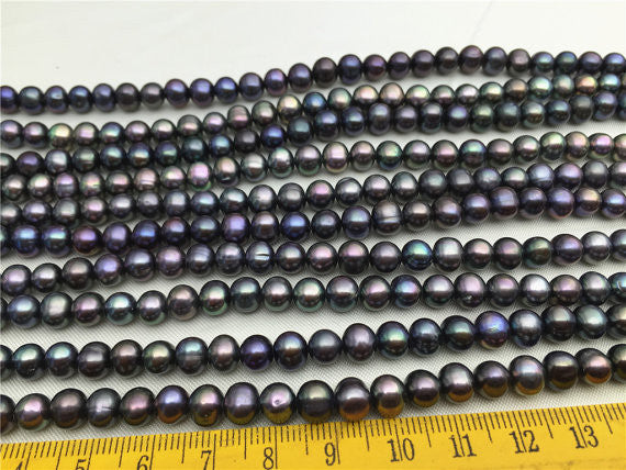 MoniPearl 6-7mm Metallic Iris Gray Pearls,Potato Pearl Large Hole Pearl Strand,Loose Freshwater Pearls CR-8